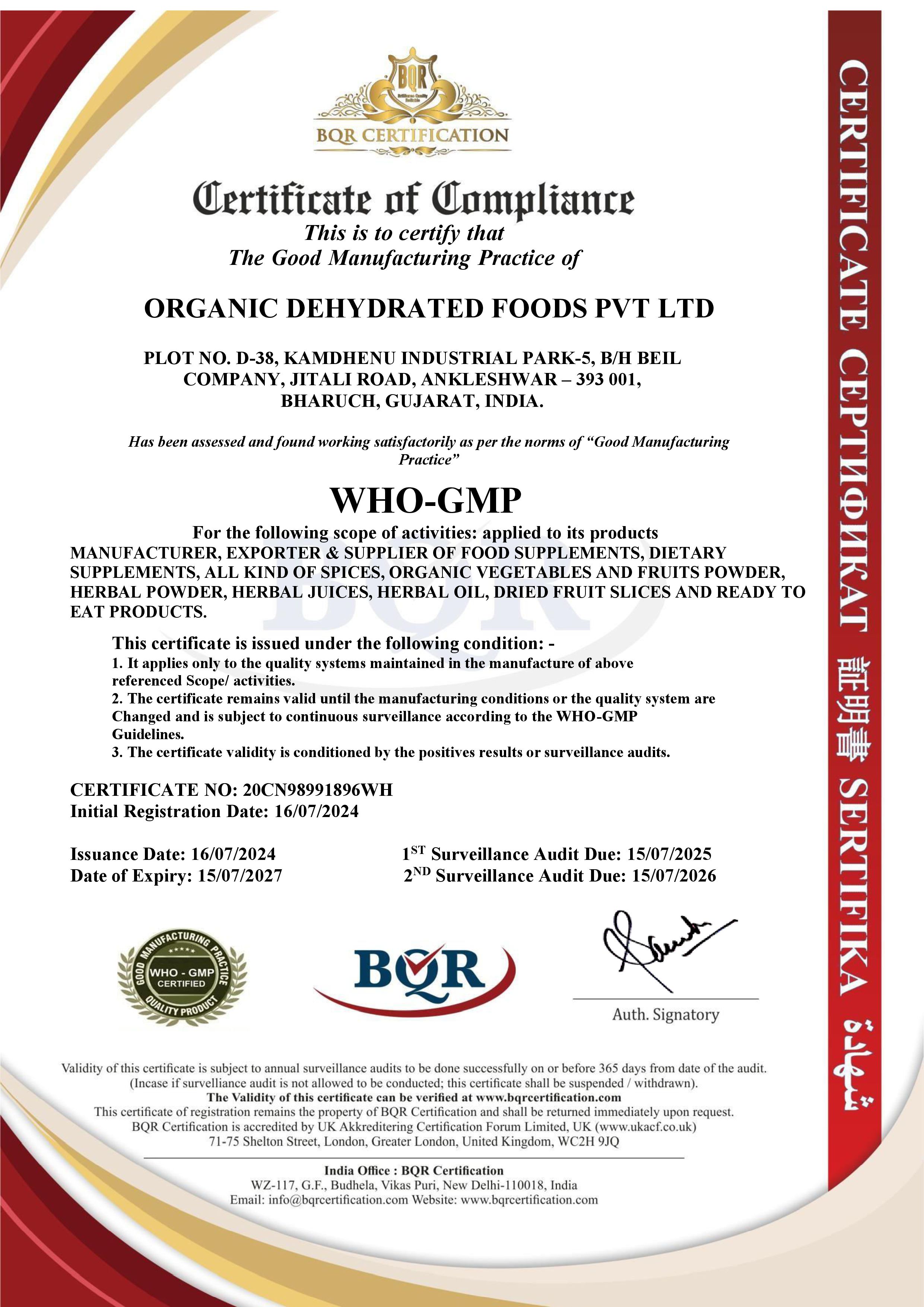 WHO-GMP Certificate